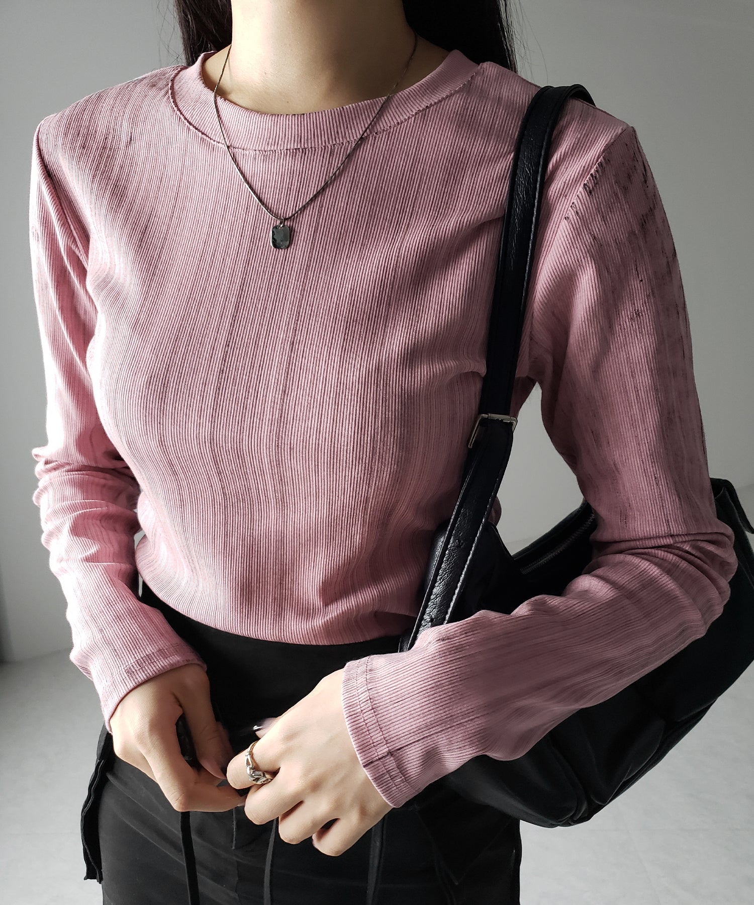ヴィンテージプリント長袖クロップドリブＴシャツ ／ vintage print longsleeve cropped lib Tee