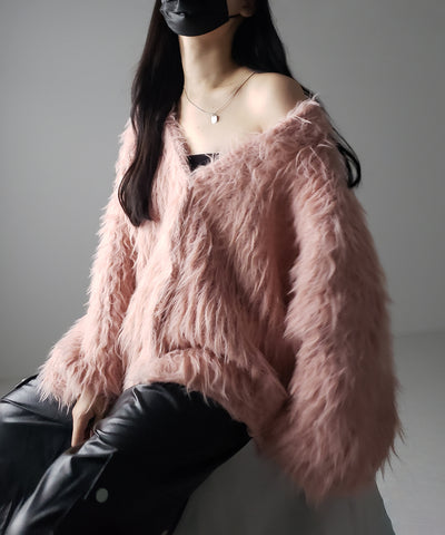 【 ３color 】モンスターシャギーボリュームニットカーディガン ／ monster shaggy volume knit cardigan