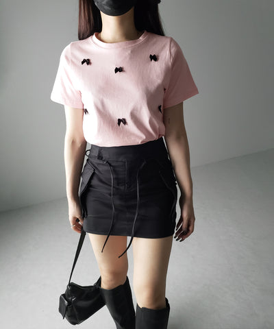 【 ４color 】ミニリボンバレエコアクロップドＴ ／ mini ribbon ballet core cropped Tee