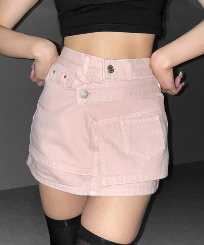 【 インパン裏地付き 】ヴィンテージピンクレイヤードデニムミニスカート ／ vintage pink denim mini skirt