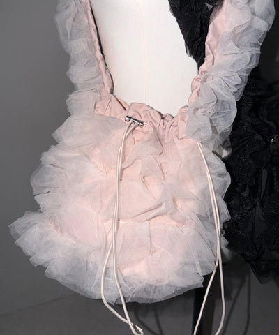 チュールフリル巾着ミニショルダーバッグ／ tulle frill drawstring mini shoulder bag