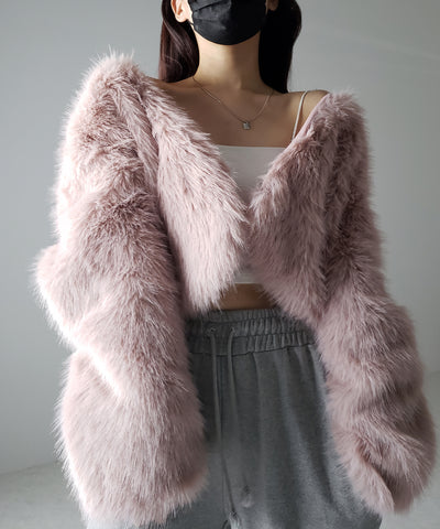 【 ５COLOR 】ノーカラーショートフェイクファーコート