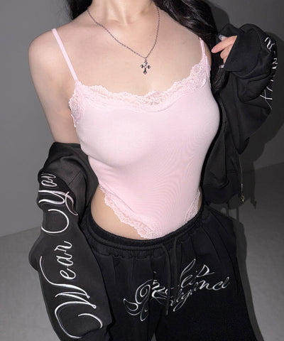 カットアウトレースポイントボディスーツキャミソール ／cutout lace point bodysuit camisole