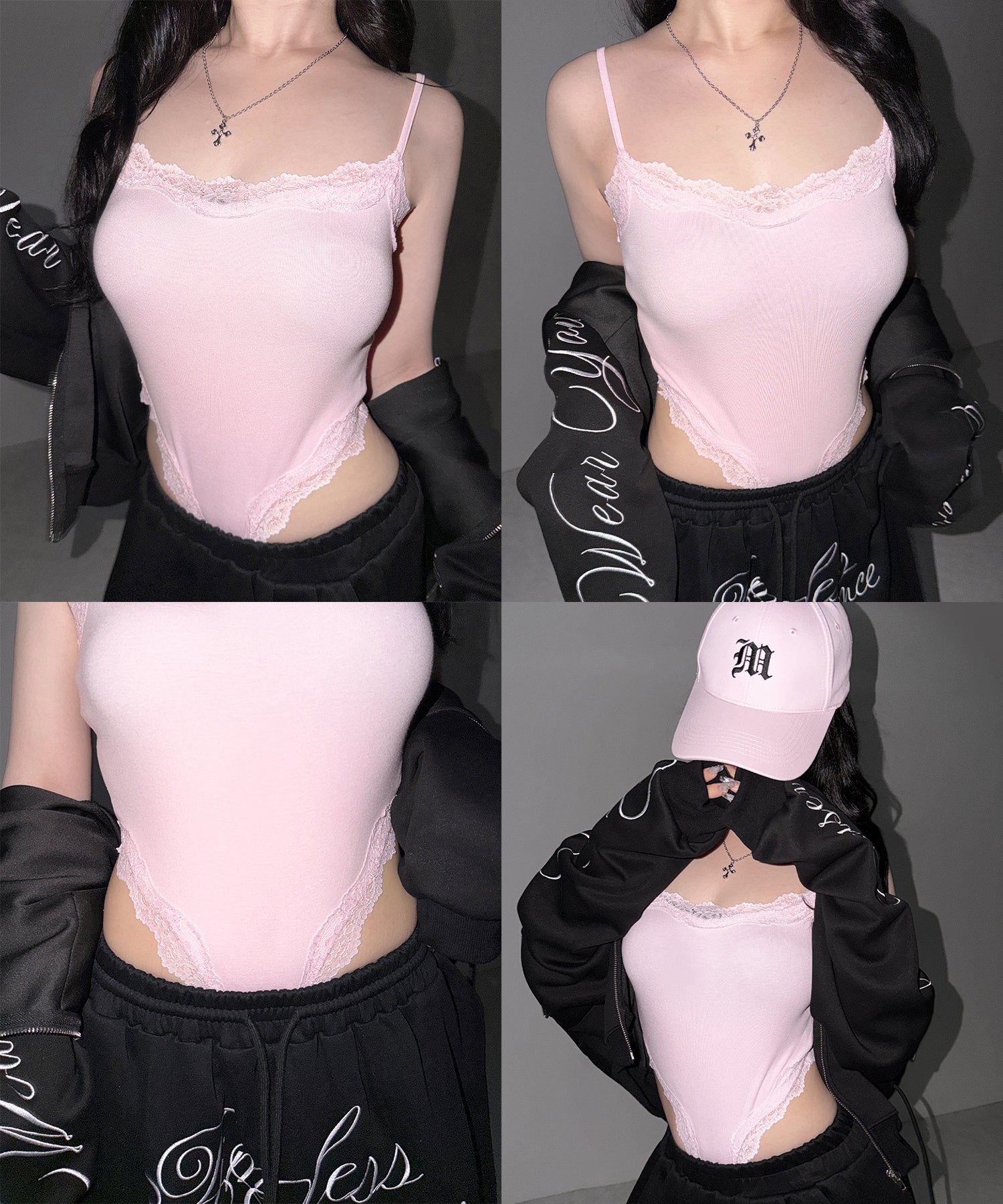 カットアウトレースポイントボディスーツキャミソール ／cutout lace point bodysuit camisole