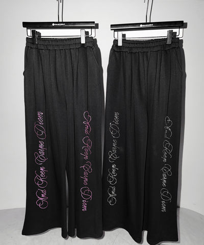 【 セットアップ可能 】ラインストーンロゴワイドスウェットパンツ ／ Rhine stone logo wide sweatpants
