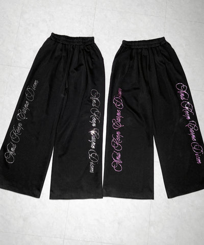 【 セットアップ可能 】ラインストーンロゴワイドスウェットパンツ ／ Rhine stone logo wide sweatpants