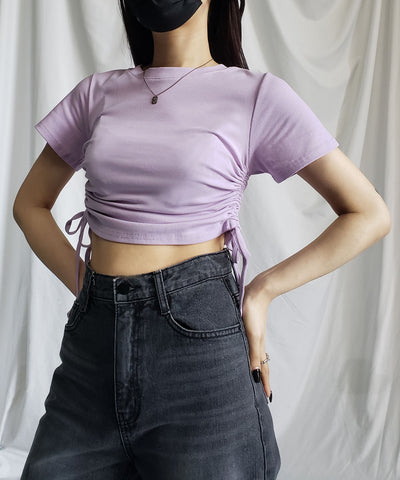 【 ８color 】サイドシャーリングリボンショート半袖Ｔシャツ
