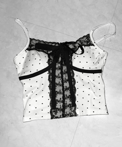 レースドッキングドットリボンキャミソール ／ lace dockimg dot ribbon camisole