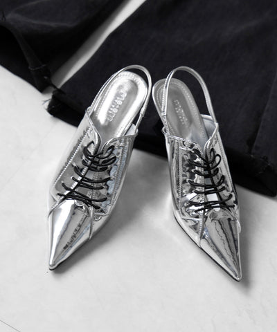 【 ３color 】ポインテッドトゥレースアップスニーカーミュール ／ pointed toe lace up sneaker mules