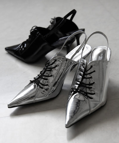 【 ３color 】ポインテッドトゥレースアップスニーカーミュール ／ pointed toe lace up sneaker mules