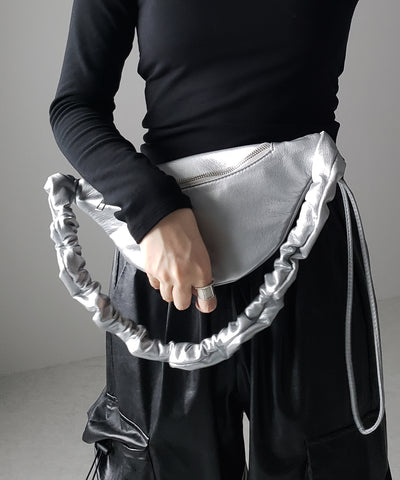【 斜め掛け可能な２WAY 】シャーリングハンドルミニショルダーボディバッグ ／ Shirring handle mini shoulder body bag