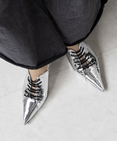 【 ３color 】ポインテッドトゥレースアップスニーカーミュール ／ pointed toe lace up sneaker mules