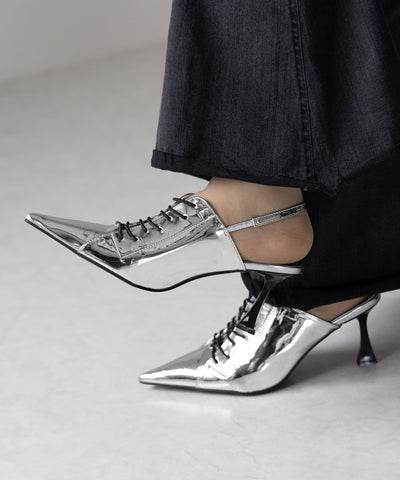 【 ３color 】ポインテッドトゥレースアップスニーカーミュール ／ pointed toe lace up sneaker mules