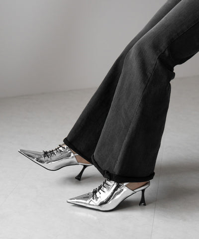 【 ３color 】ポインテッドトゥレースアップスニーカーミュール ／ pointed toe lace up sneaker mules