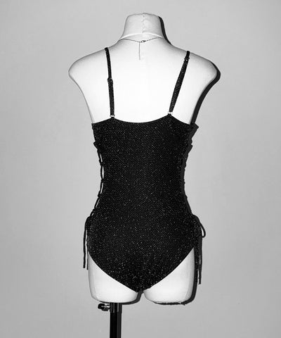 【 レディース水着 】ラメレースアップカットアウトワンピース水着 ／ lame laceup cutout onepiece swimwear