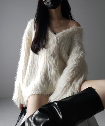 【 ３color 】モンスターシャギーボリュームニットカーディガン ／ monster shaggy volume knit cardigan