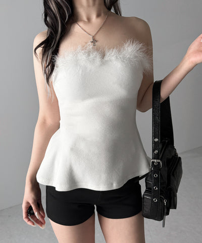フェイクファーペプラムベアトップス / fake fur peplum bare tops