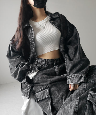 【 ３color 】BASIC ショートリブニットトップス　／ BASIC SHORT LIB KNIT TOPS