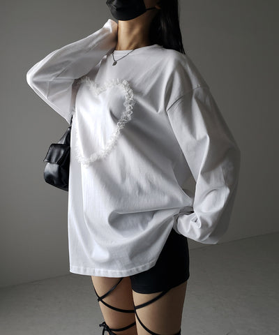 【 ３color 】ハートレースビッグロンＴ ／ heart lace BIG long sleeve T-shirt