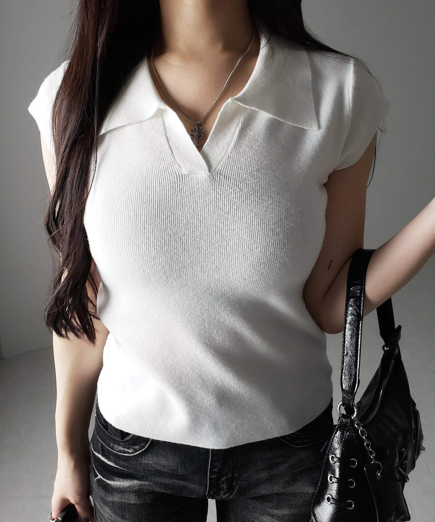 スキッパー半袖ニットトップス ／skipper short sleeve knit tops