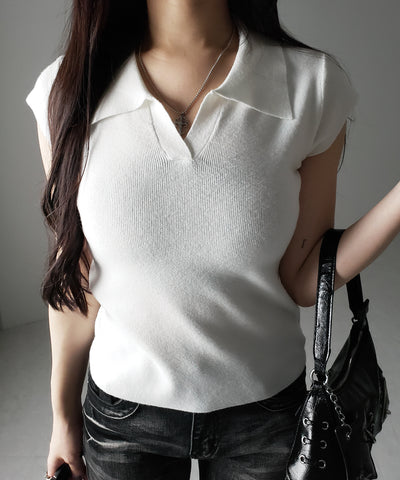 スキッパー半袖ニットトップス ／skipper short sleeve knit tops