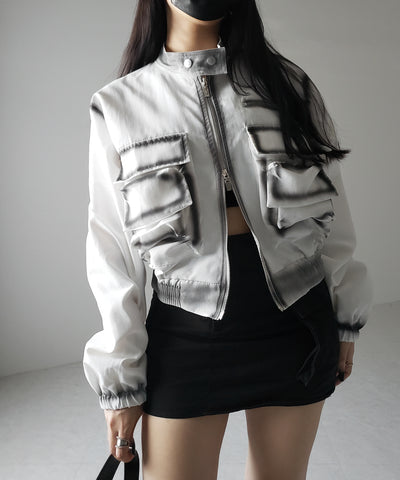 【 ２color 】スプレー加工ダブルジップアウトポケットショートブルゾン ／ spray double zip out pocket short blouson