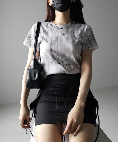 【 ３color 】ヴィンテージプリントクロップドリブＴシャツ ／ vintage print cropped lib Tee