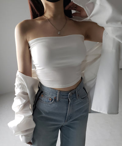 【 カップ付き 】ショートスクエアチューブトップ／ short square tube top