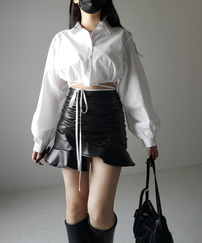 【 ２color 】クロスストラップリボンショートシャツ ／ cross strap ribbon short shirts
