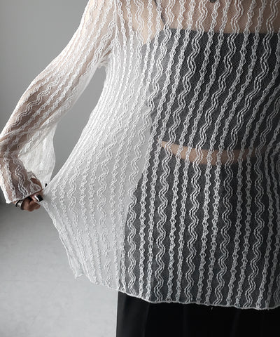 【 ２WAY 】ワンショルワイドスリーブルーズシアートップス ／ one shoulder wide sleeve loose sheer tops