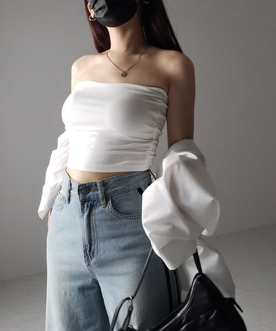 【 カップ付き 】ショートスクエアチューブトップ／ short square tube top
