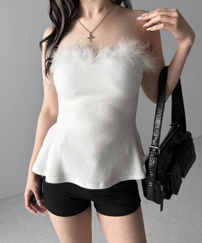 フェイクファーペプラムベアトップス / fake fur peplum bare tops