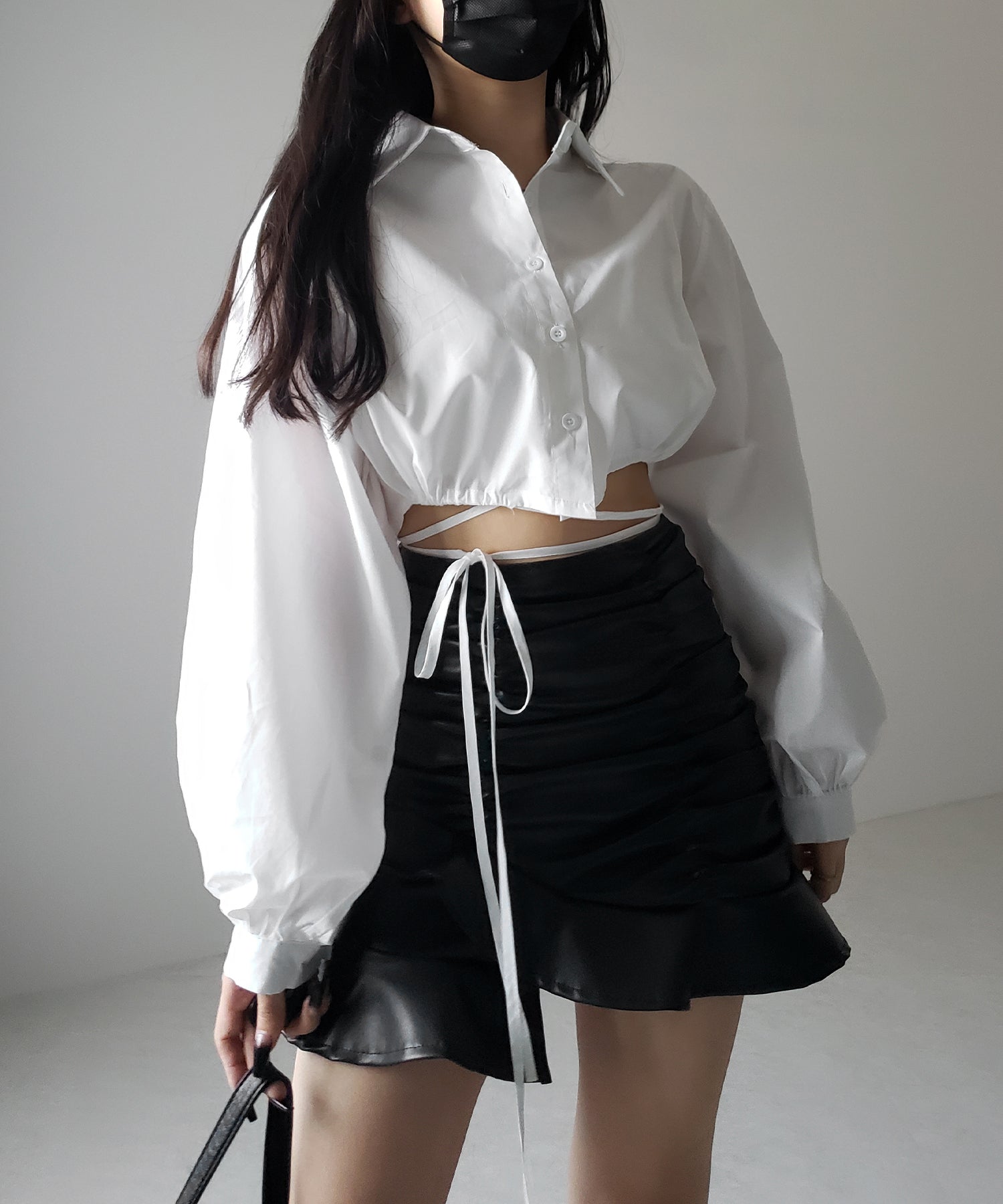 【 ２color 】クロスストラップリボンショートシャツ ／ cross strap ribbon short shirts