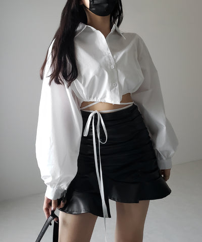 【 ２color 】クロスストラップリボンショートシャツ ／ cross strap ribbon short shirts