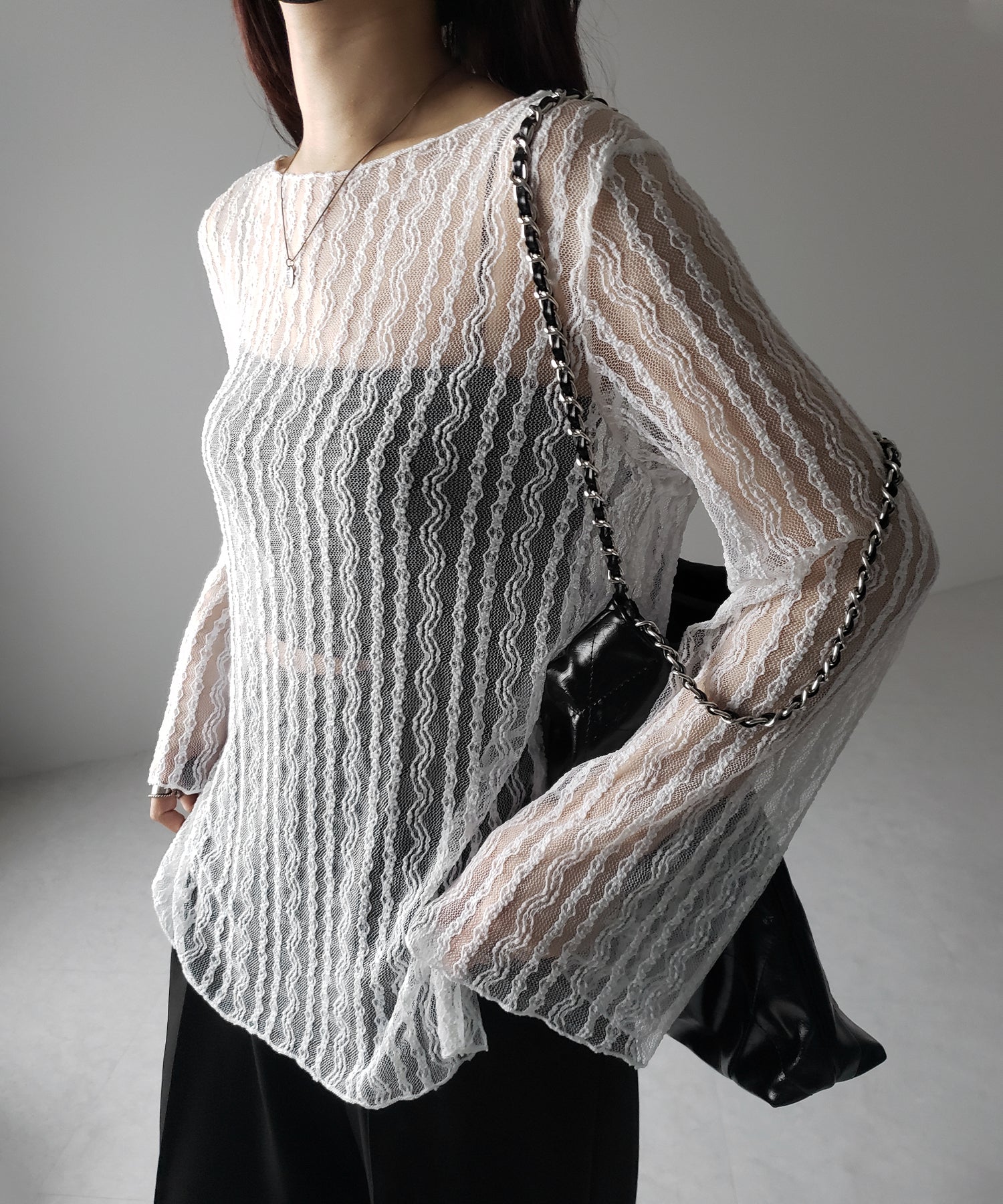 【 ２WAY 】ワンショルワイドスリーブルーズシアートップス ／ one shoulder wide sleeve loose sheer tops