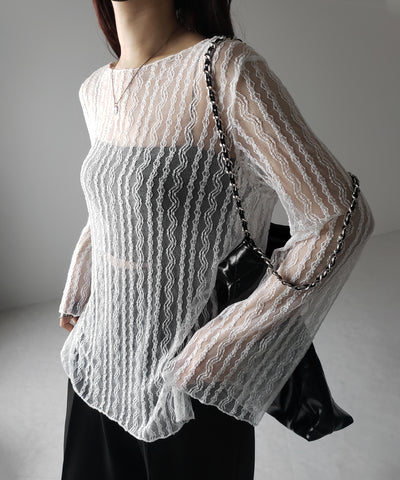 【 ２WAY 】ワンショルワイドスリーブルーズシアートップス ／ one shoulder wide sleeve loose sheer tops