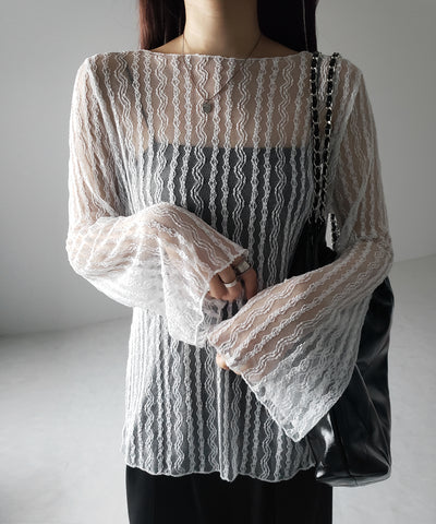 【 ２WAY 】ワンショルワイドスリーブルーズシアートップス ／ one shoulder wide sleeve loose sheer tops