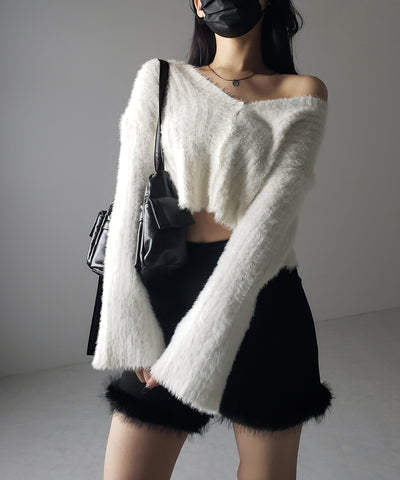 【 ３color 】ショートシャギーリブニットカーディガン ／ short shaggy lib knit cardigan