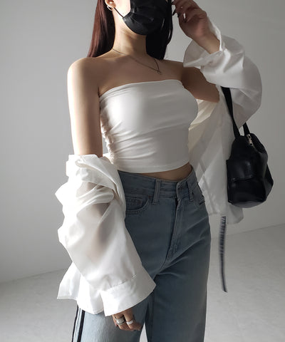 【 カップ付き 】ショートスクエアチューブトップ／ short square tube top