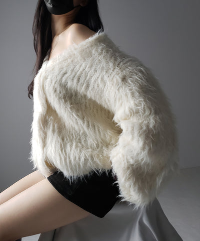 【 ３color 】モンスターシャギーボリュームニットカーディガン ／ monster shaggy volume knit cardigan