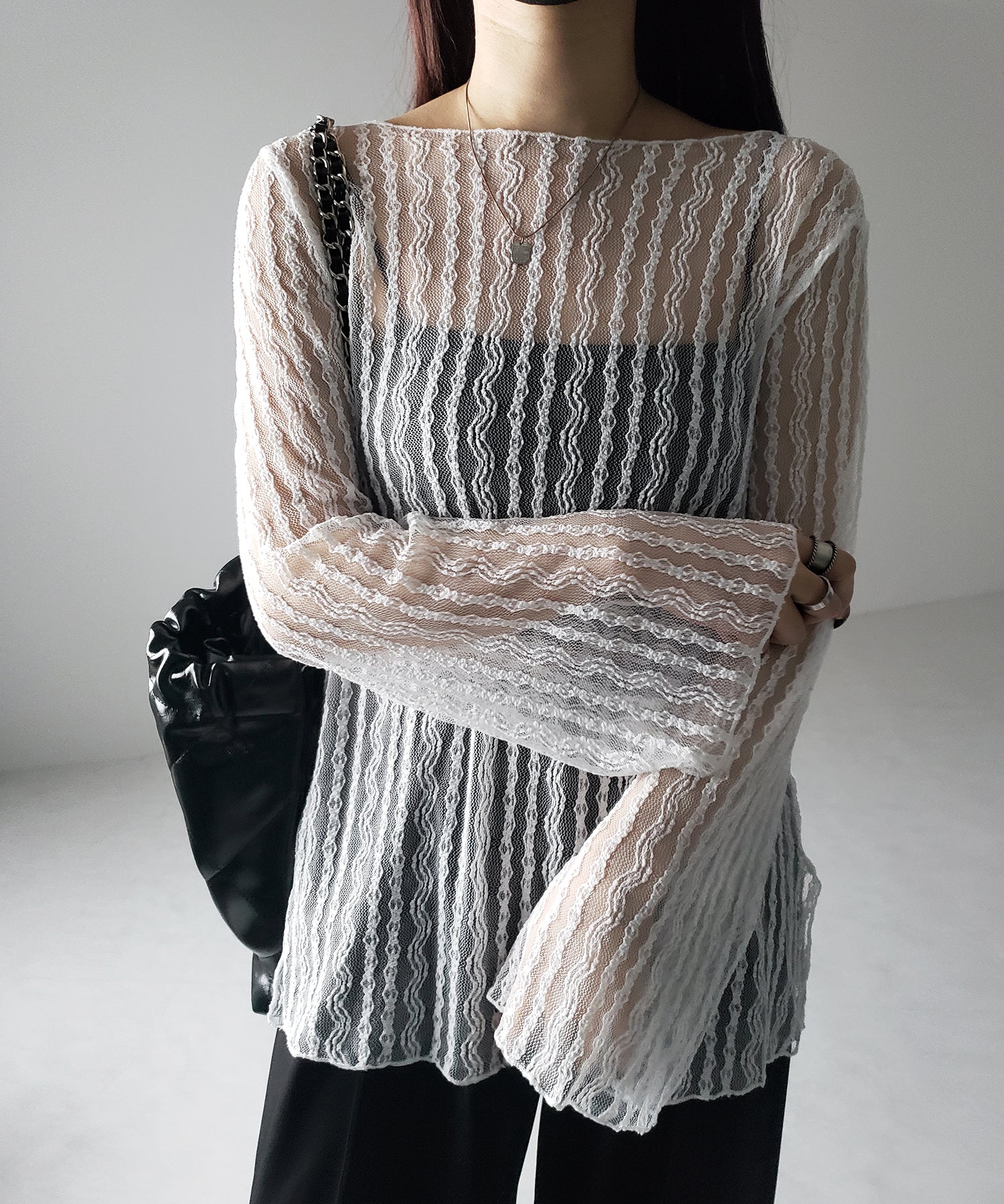 【 ２WAY 】ワンショルワイドスリーブルーズシアートップス ／ one shoulder wide sleeve loose sheer tops
