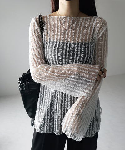 【 ２WAY 】ワンショルワイドスリーブルーズシアートップス ／ one shoulder wide sleeve loose sheer tops