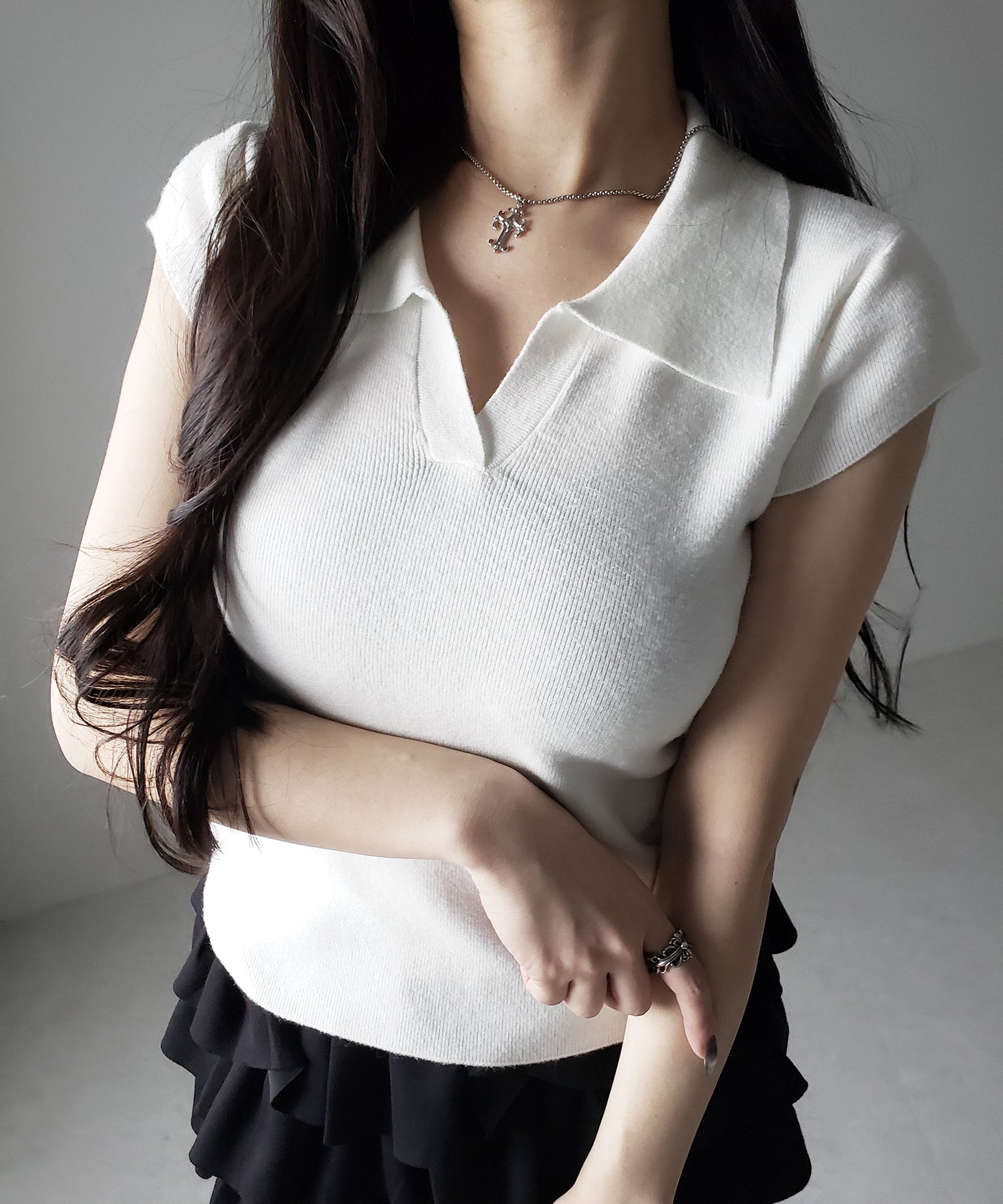 スキッパー半袖ニットトップス ／skipper short sleeve knit tops