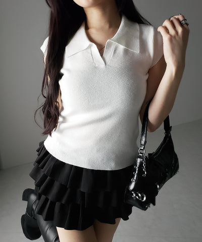 スキッパー半袖ニットトップス ／skipper short sleeve knit tops