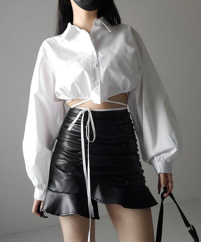 【 ２color 】クロスストラップリボンショートシャツ ／ cross strap ribbon short shirts