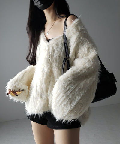 【 ３color 】モンスターシャギーボリュームニットカーディガン ／ monster shaggy volume knit cardigan