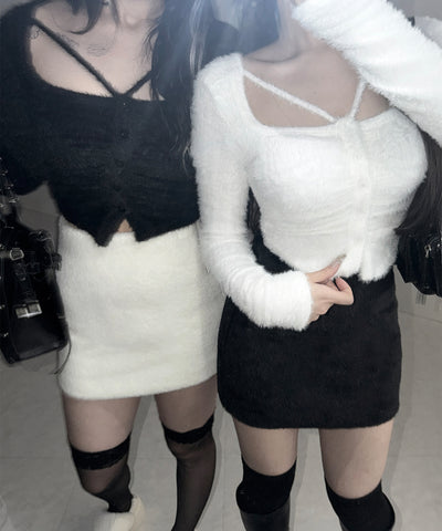 ハイウエストシャギータイトミニスカート ／ high waist shaggy tight mini skirt