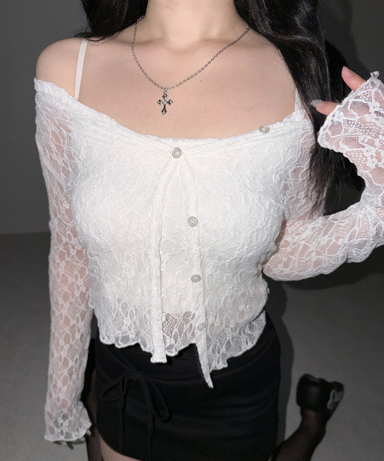 ストレッチレースメローキャミソール ＋ カーディガンセット ／stretch lace mellow camisole + cardigan set
