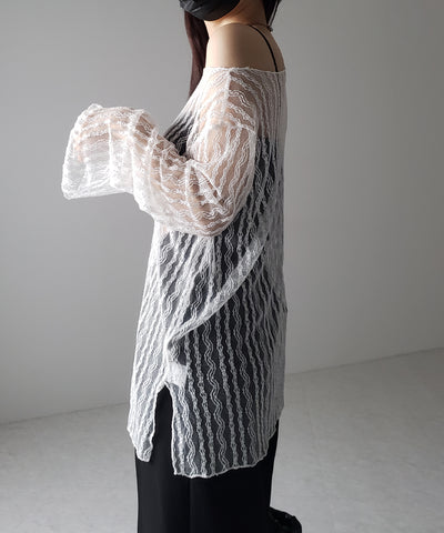 【 ２WAY 】ワンショルワイドスリーブルーズシアートップス ／ one shoulder wide sleeve loose sheer tops