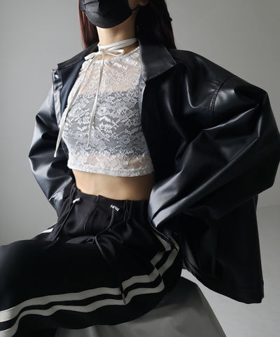 【 ２color 】ストラップリボンショートレーストップス ／ strap ribbon short lace tops